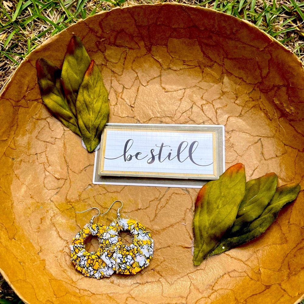 Yellow Fabric Wrapped Handmade Earrings